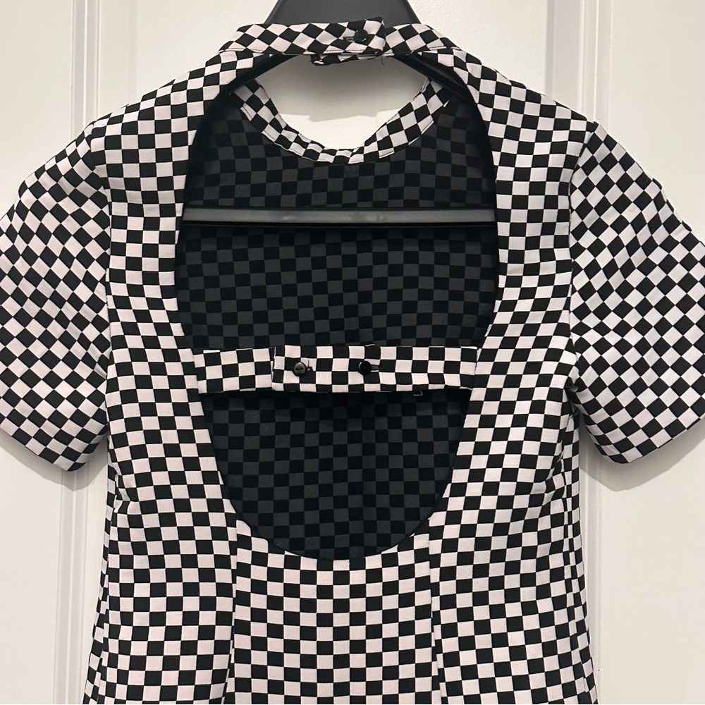 Checkered Black & White Open-Back Mini Dress Zara XS - Picture 5 of 6